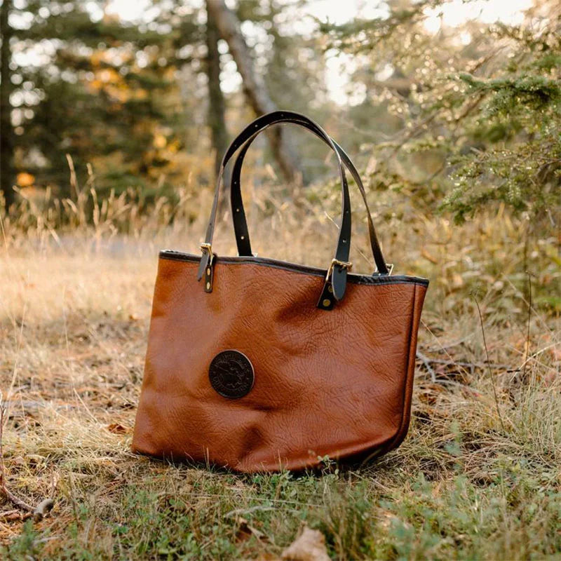 Bison Leather Market Tote on Grass in Golden Hour
