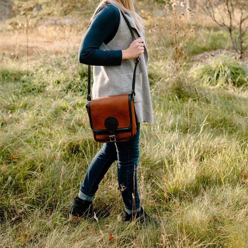 Bison Leather Mini Haversack on Model in Grass