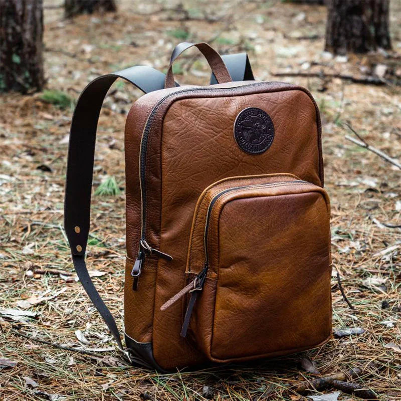 Bison Leather Large Standard Backpack on Pine Needles