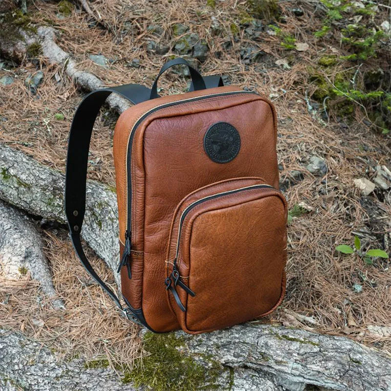 Bison Leather Large Standard Backpack on Pine Needles