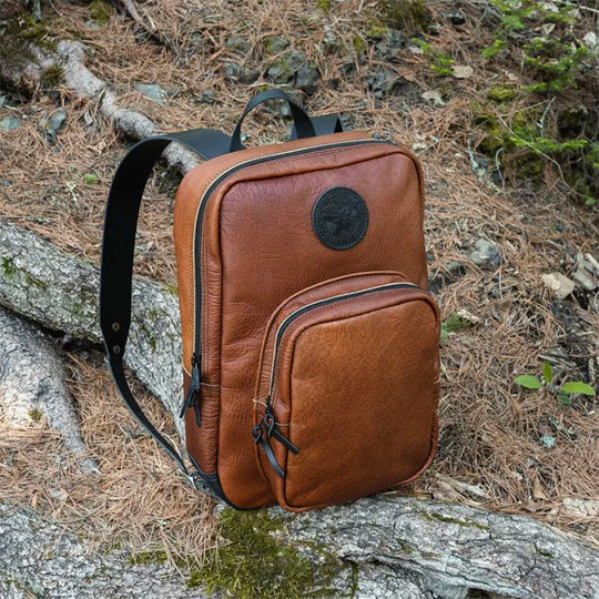 Bison Leather Large Standard Backpack on Pine Needles