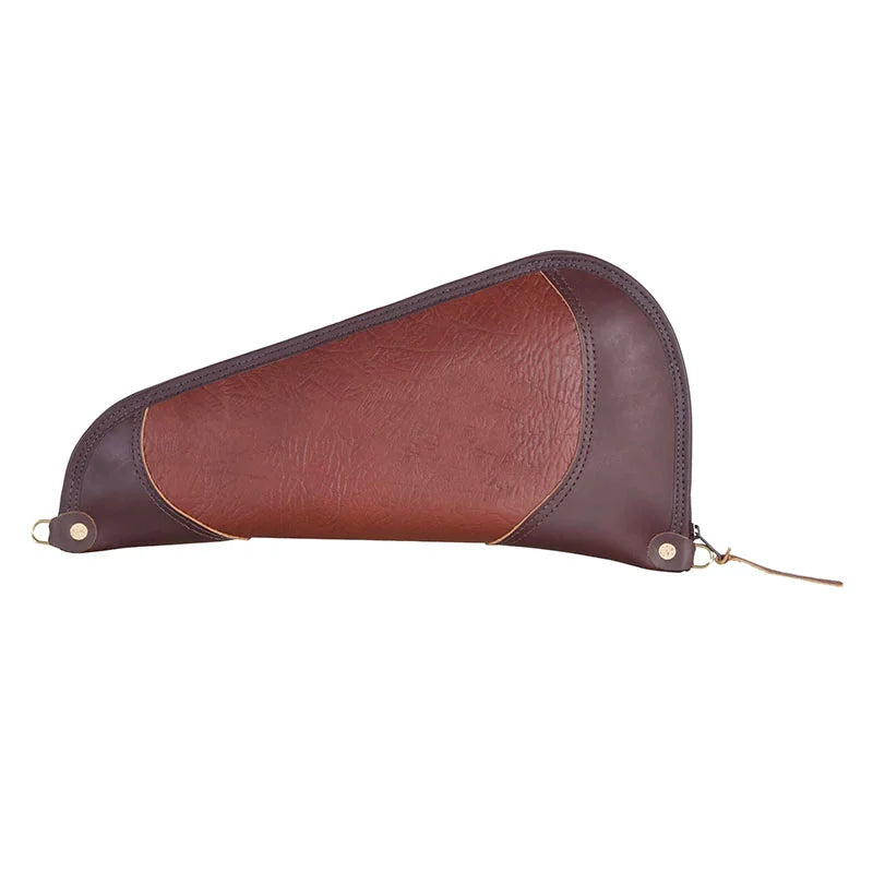 Bison Leather Large Pistol Rug in brown premium bison leather, handmade by Duluth Pack, designed for secure and durable handgun protection in outdoor settings.
