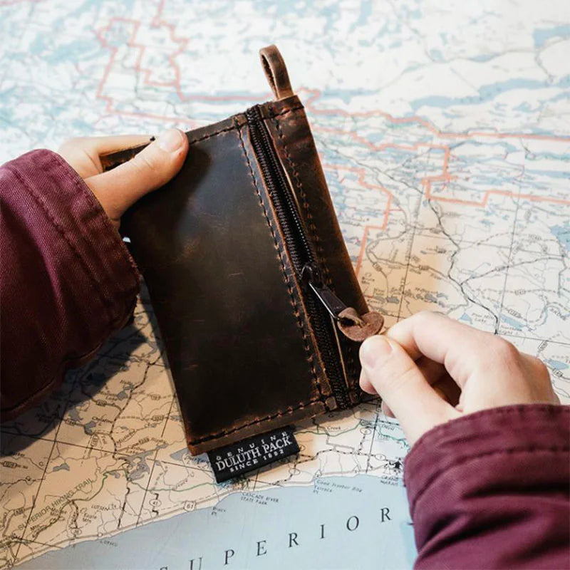 Heritage Leather Gear Stash Held by Hands