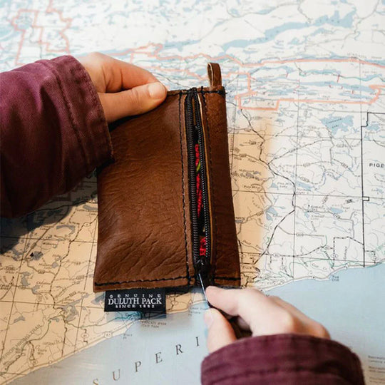 Bison Leather Gear Stash Held by Hands