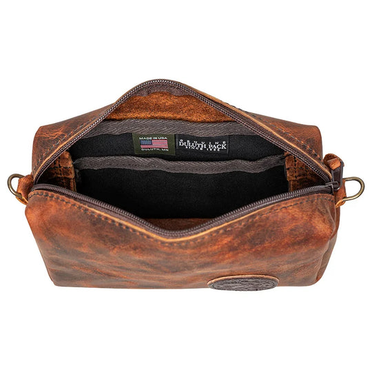 Heritage Leather Riverwalk Purse open with a white background