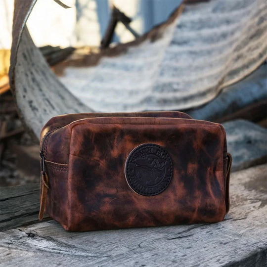 Heritage Leather Kit Bag on Wood Plank