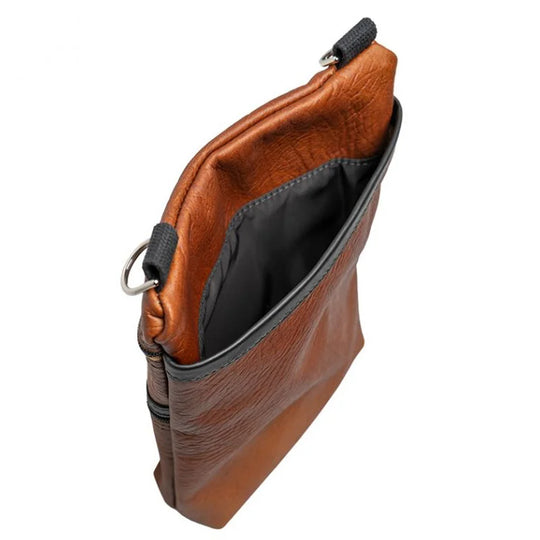 Bison Leather Traverse Crossbody Bag top with a white background