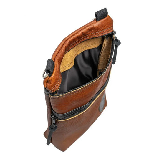 Bison Leather Traverse Crossbody Bag top with a white background