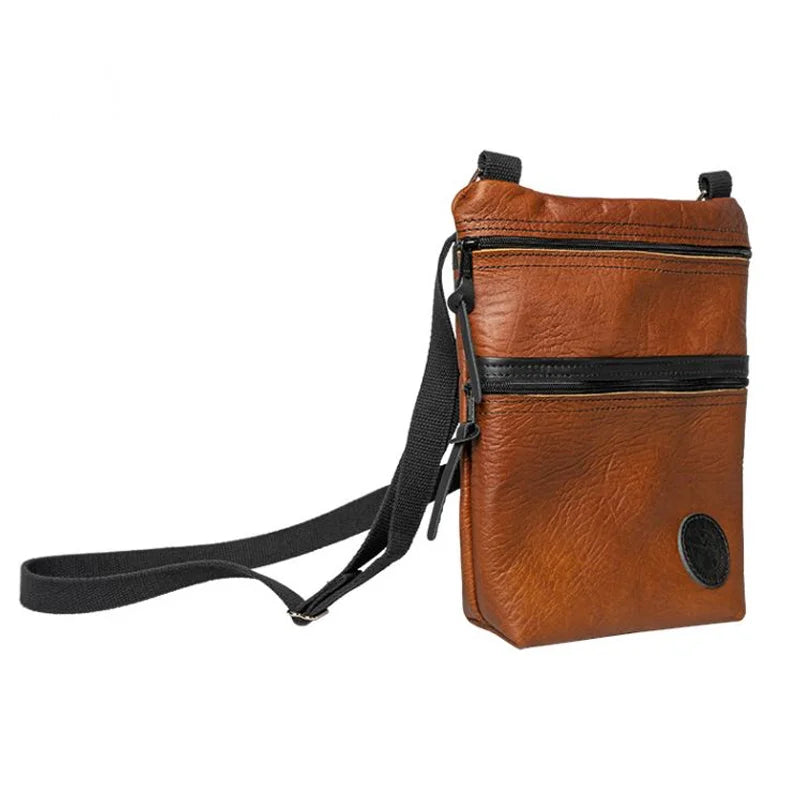 Bison Leather Traverse Crossbody Bag side with a white background