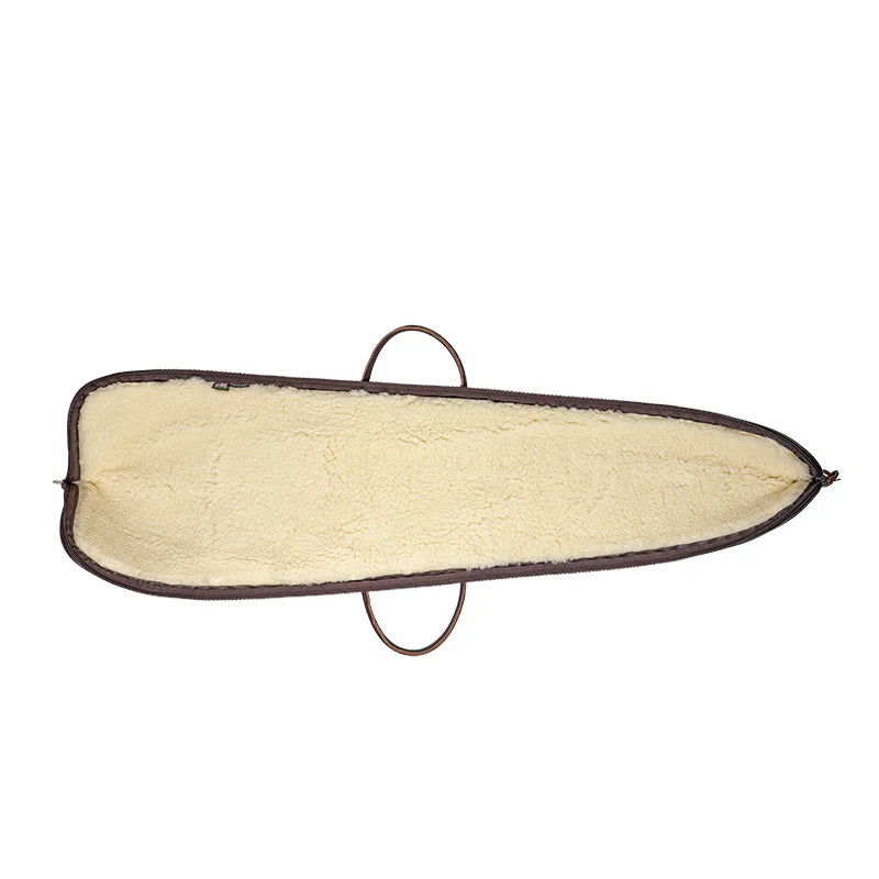 Heritage Leather Shotgun Case open with sherpa lining with white background
