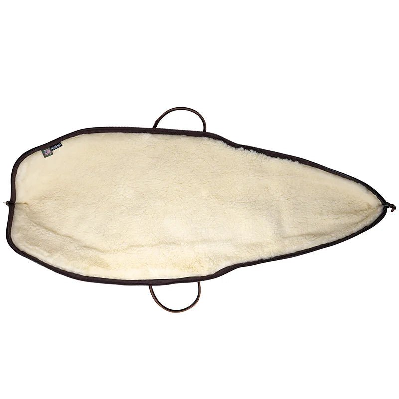 Bison Leather Rifle Case inside with sherpa lining and a white background