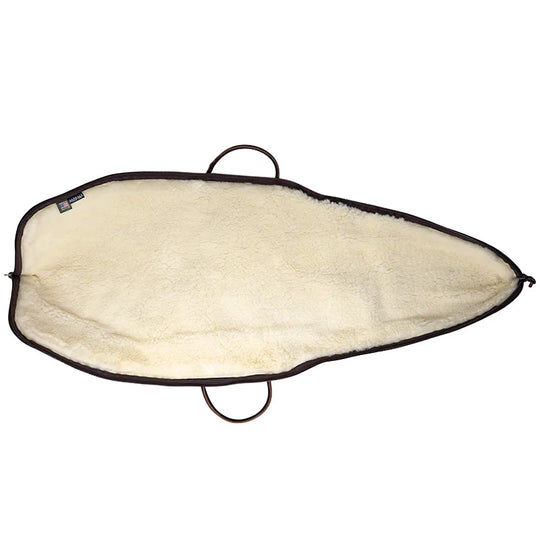 Bison Leather Rifle Case inside with sherpa lining and a white background