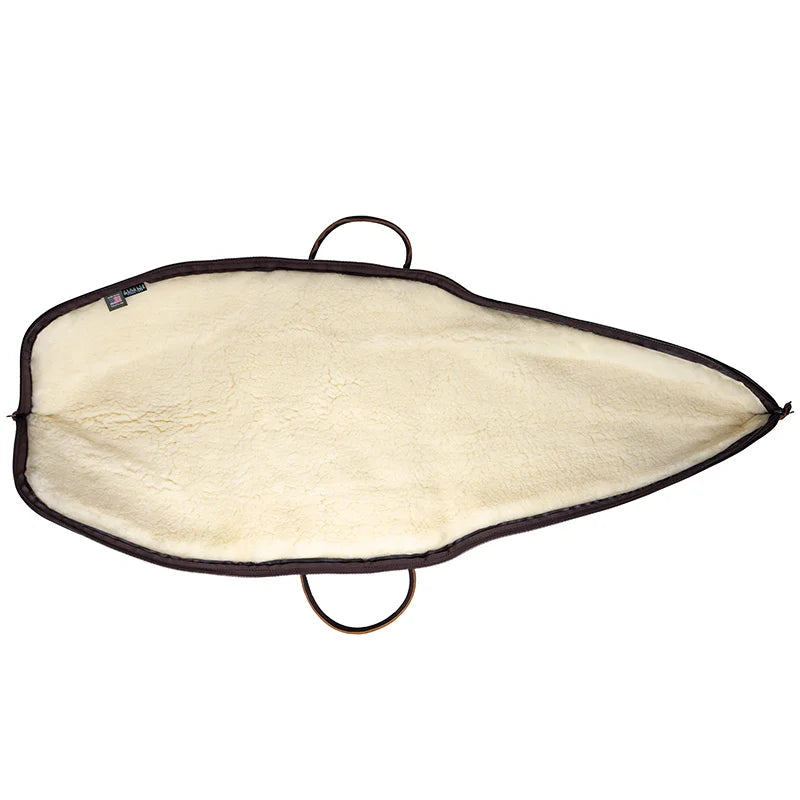 Heritage Leather Rifle Case front view with sherpa lining with a white background