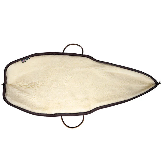 Heritage Leather Rifle Case front view with sherpa lining with a white background
