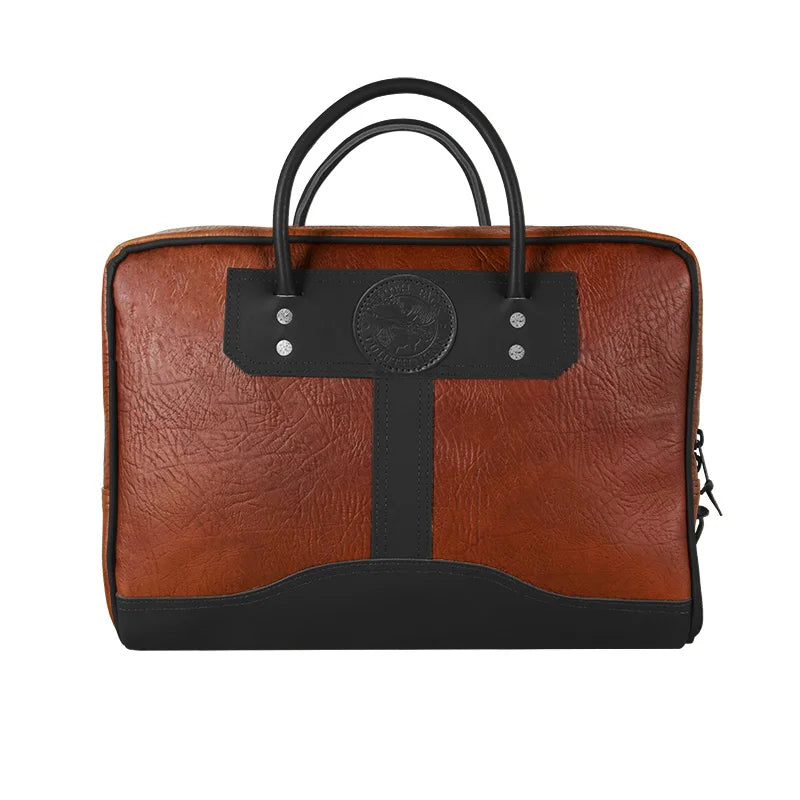 Duluth Pack Bison Leather Computer Briefcase with black trim with white background