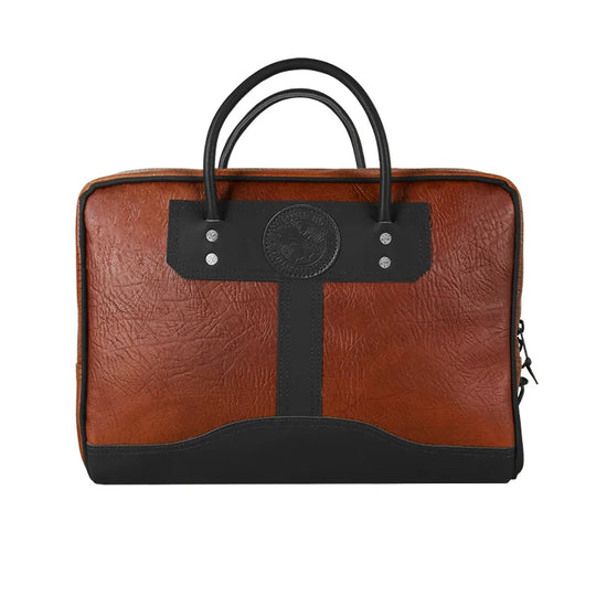 Duluth Pack Bison Leather Computer Briefcase with black trim with white background