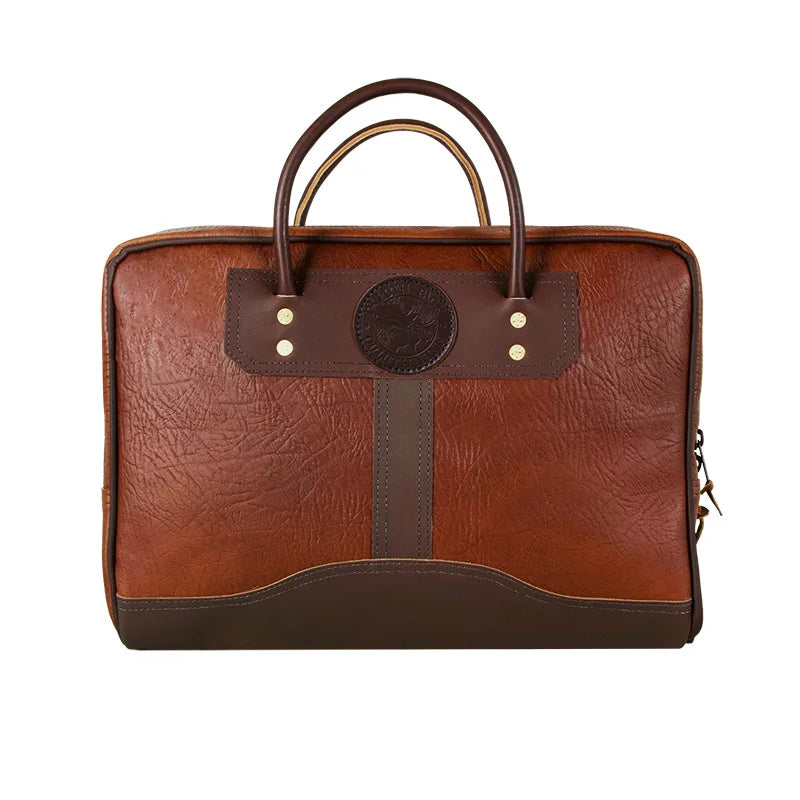 Duluth Pack Bison Leather Computer Briefcase with brown trim with white background
