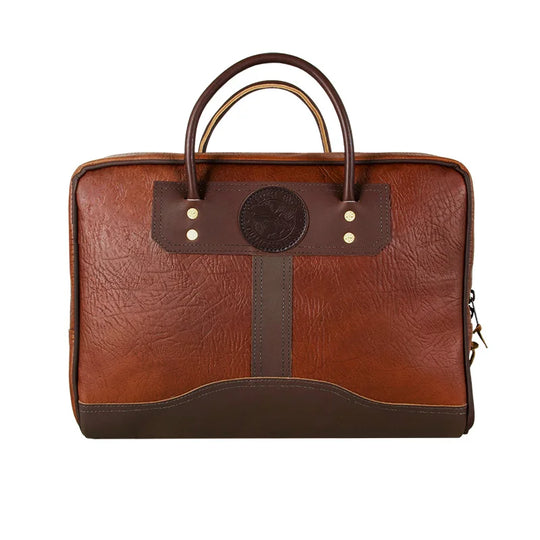 Duluth Pack Bison Leather Computer Briefcase with brown trim with white background