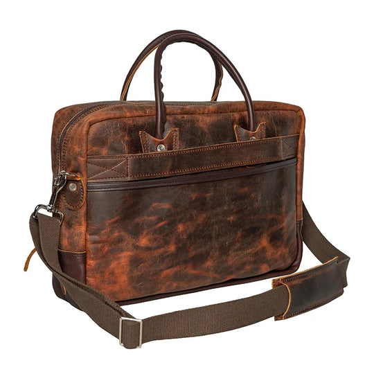 Heritage Leather Freelance Briefcase back view with a white background