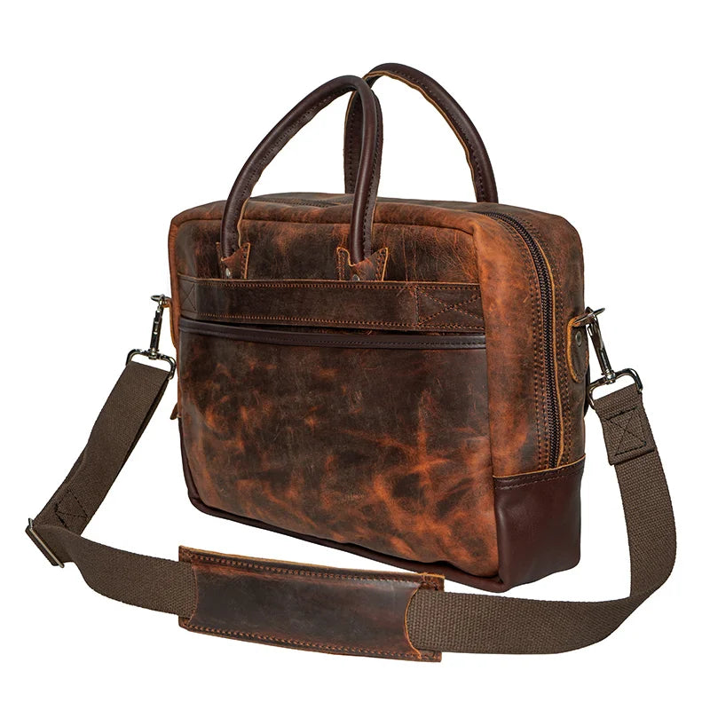 Heritage Leather Freelance Briefcase side view with a white background