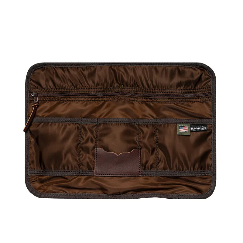Duluth Pack Bison Leather Entrepreneur Briefcase inside view with white background