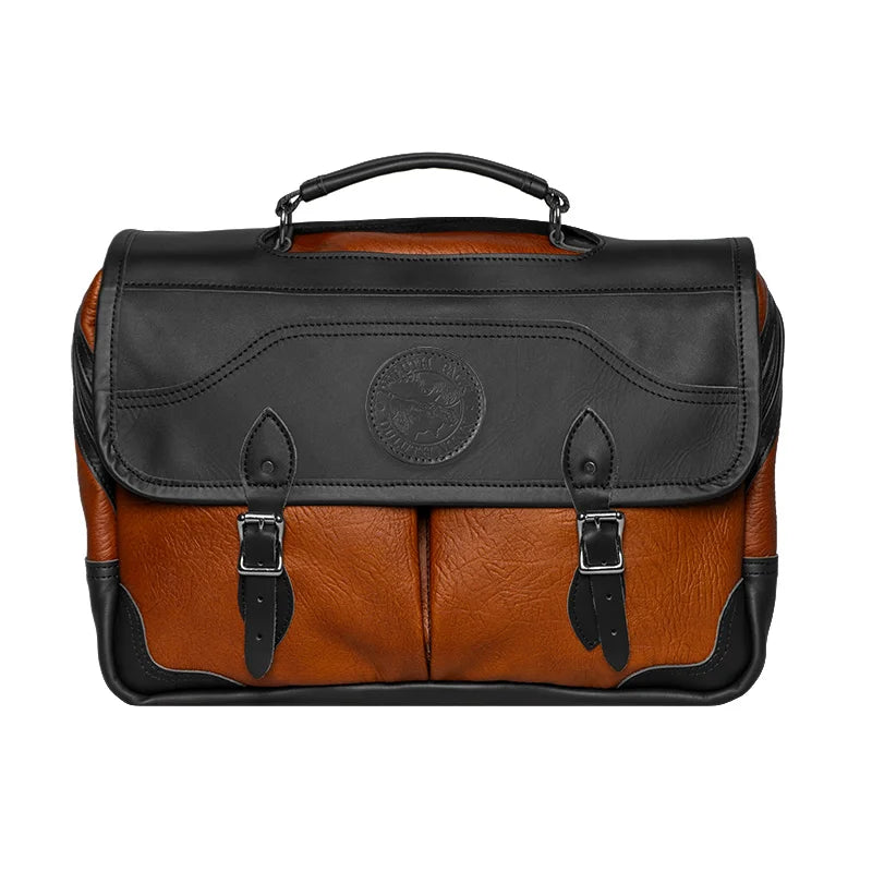 Duluth Pack Bison Leather Entrepreneur Briefcase with black trim with white background
