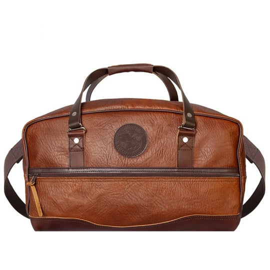 Duluth Pack Bison Leather Weekender Duffel in brown with white background