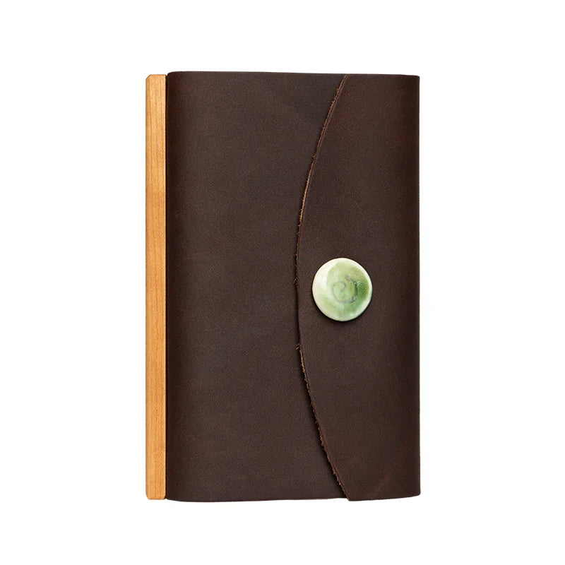 Loose Leaf Button Closure Leather Journal front with white background