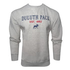 Duluth Pack Vintage Moose Crewneck in light heather gray featuring iconic moose embroidery, offering a comfortable loose fit for casual or outdoor wear by LAKESHIRTS, INC.