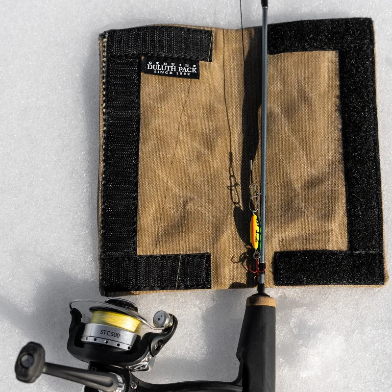 Duluth Pack Lure Locker in Waxed Khaki out ice fishing