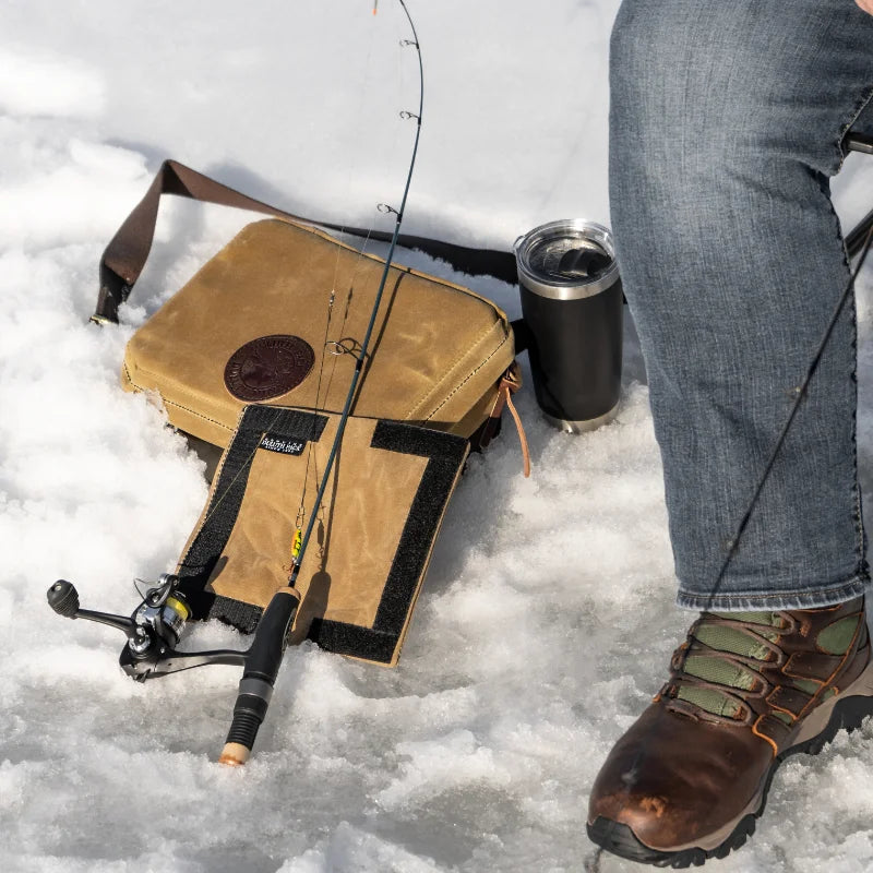 Duluth Pack Lure Locker in Waxed Khaki out ice fishing