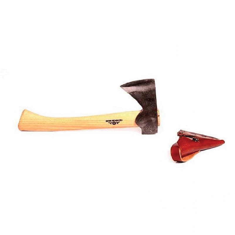 Mini Belt Hatchet with cover on a white background
