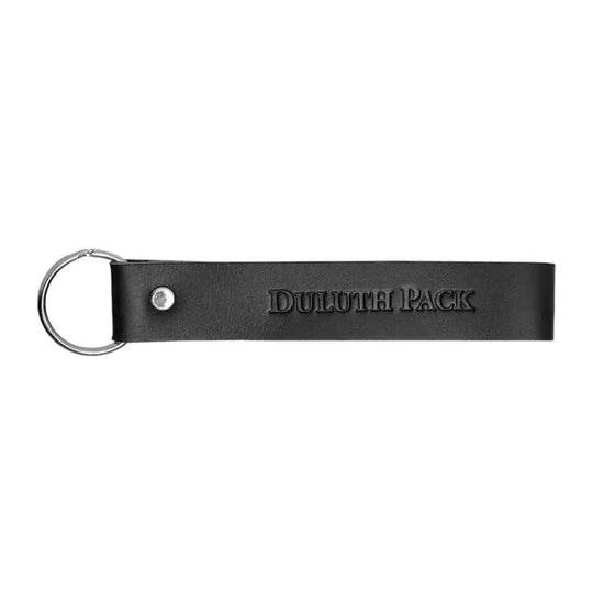 Duluth Pack Leather Keychain in black leather with white background