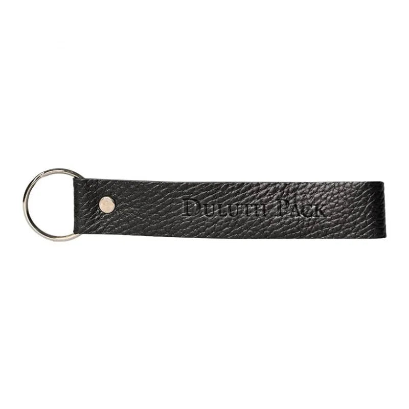 Duluth Pack Leather Keychain in pebbled black leather with white background
