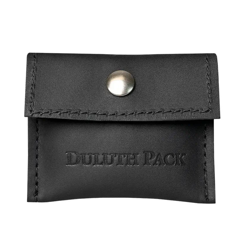Duluth Pack Leather Hold-All Snap Wallet in Black Leather with white background. 
