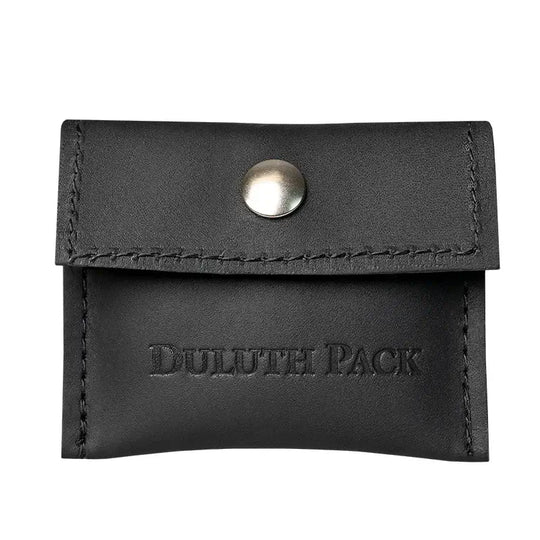 Duluth Pack Leather Hold-All Snap Wallet in Black Leather with white background. 