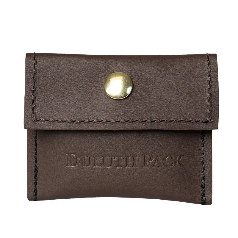 Duluth Pack Leather Hold-All Snap Wallet in Brown Leather with white background. 