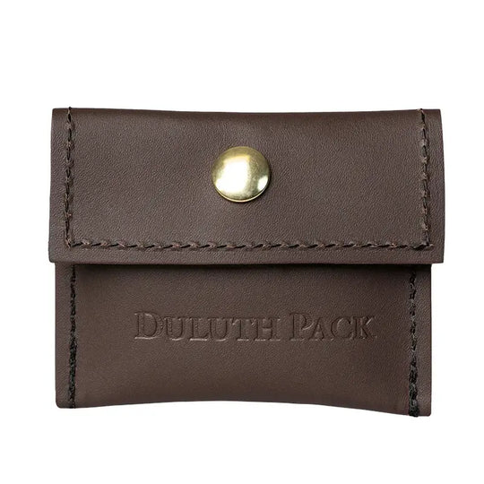 Duluth Pack Leather Hold-All Snap Wallet in Brown Leather with white background. 