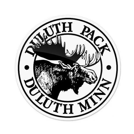 Duluth Pack Sticker in black with white background