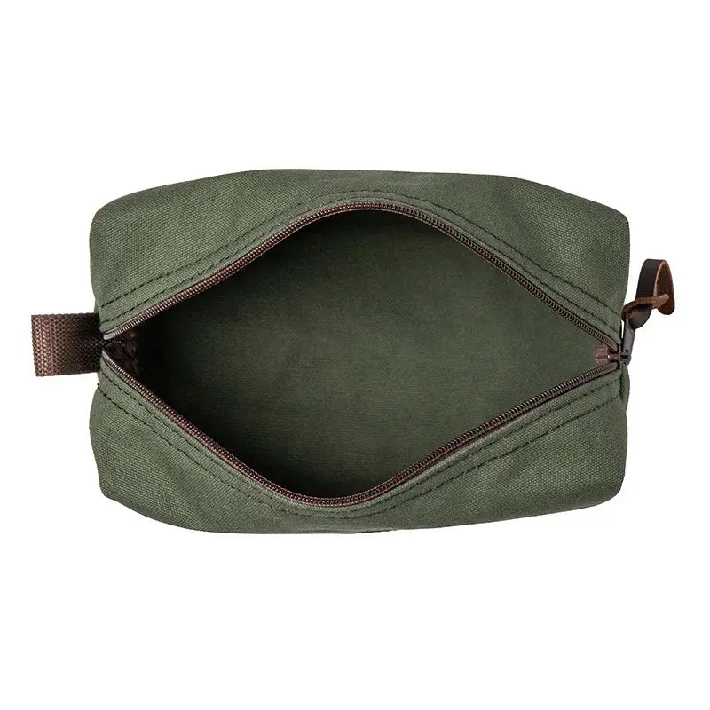 NEW Grab-N-Go Bag In Olive Drab Green Open As Seen From Above On A White Background