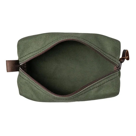 NEW Grab-N-Go Bag In Olive Drab Green Open As Seen From Above On A White Background