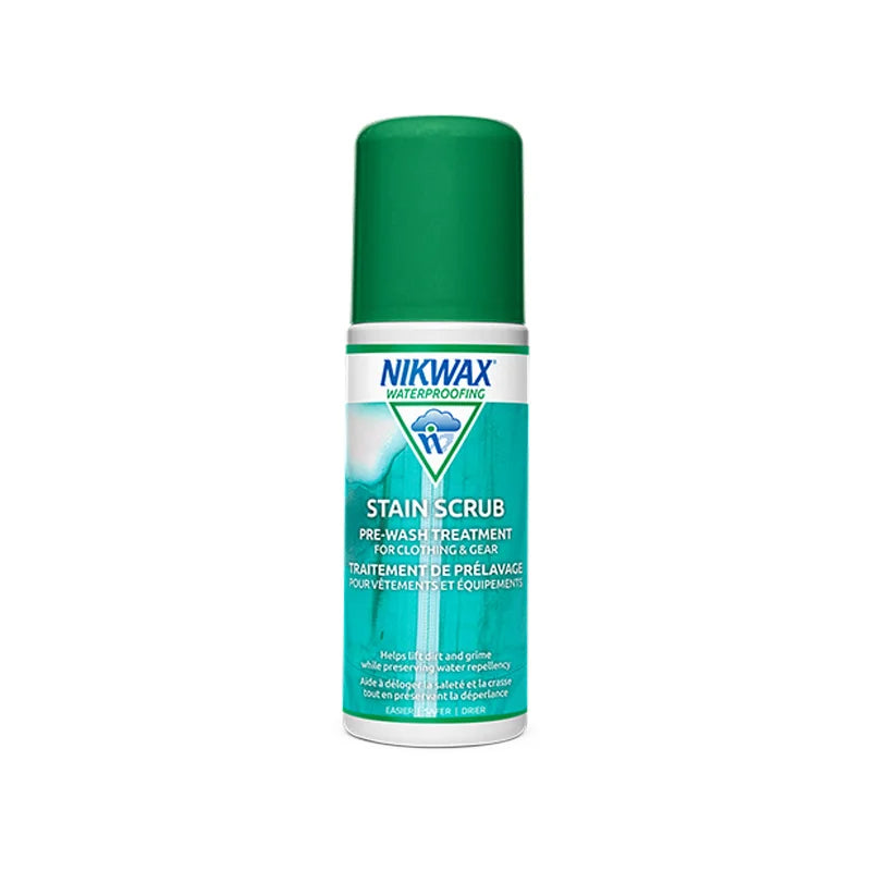 Nikwax Stain Scrub pre wash treatment with a white background