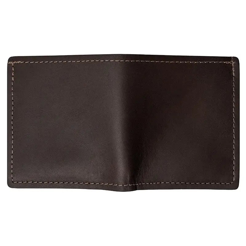 Duluth Pack Leather Bifold Wallet in brown open with white background