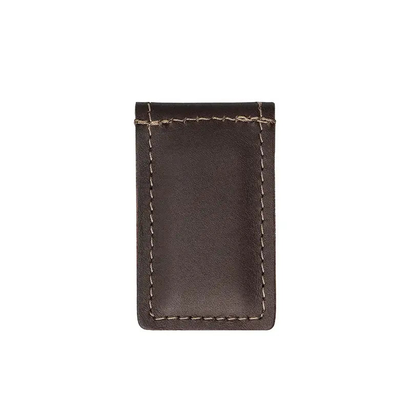 Duluth Pack Magnetic Money Clip Wallet in brown closed with a white background