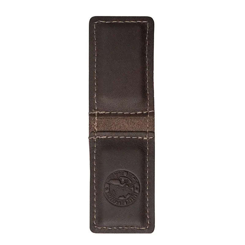 Duluth Pack Magnetic Money Clip Wallet in brown open with a white background