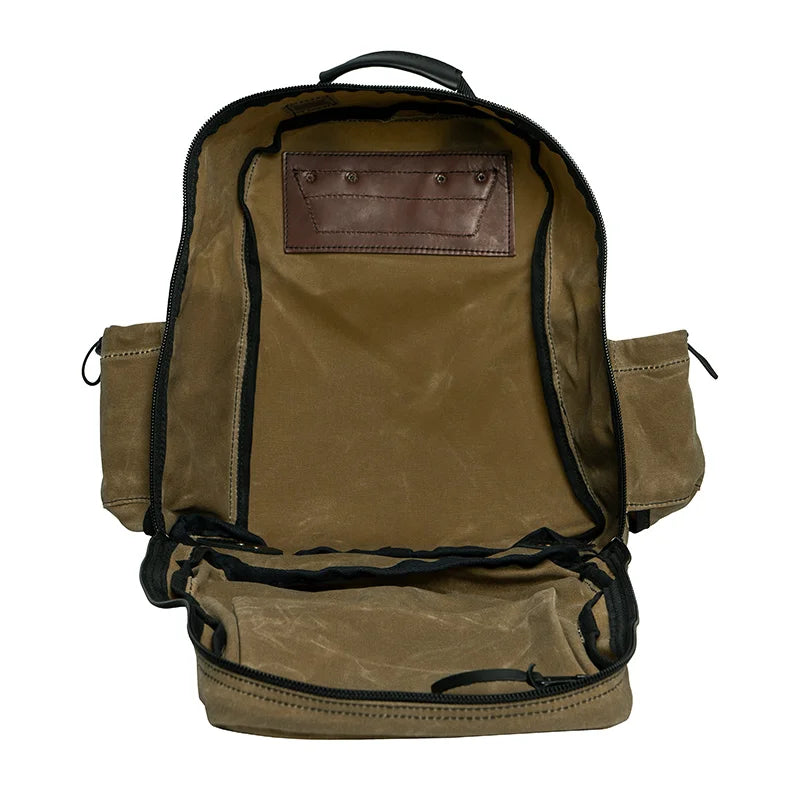 Woodsmans Pack Backpack Lake Ontario Black Trim and Wax Khaki Inside