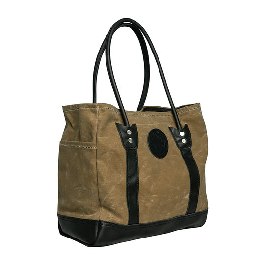 Lake Ontario Highlander Tote Black Trim and Wax Khaki Side Angle