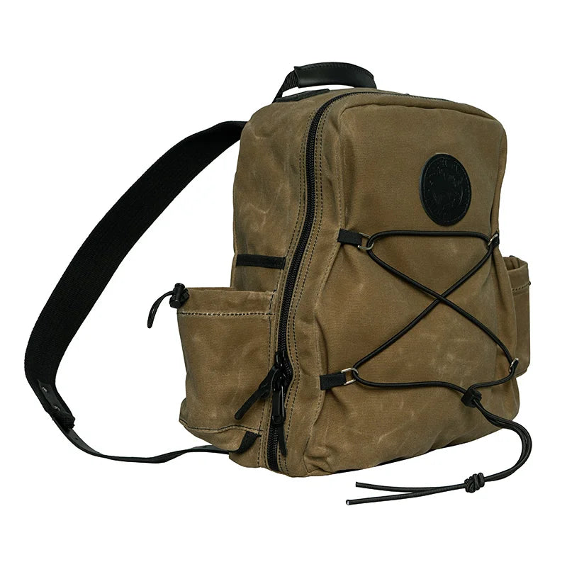 Woodsmans Pack Backpack Lake Ontario Black Trim and Wax Khaki Side Angle
