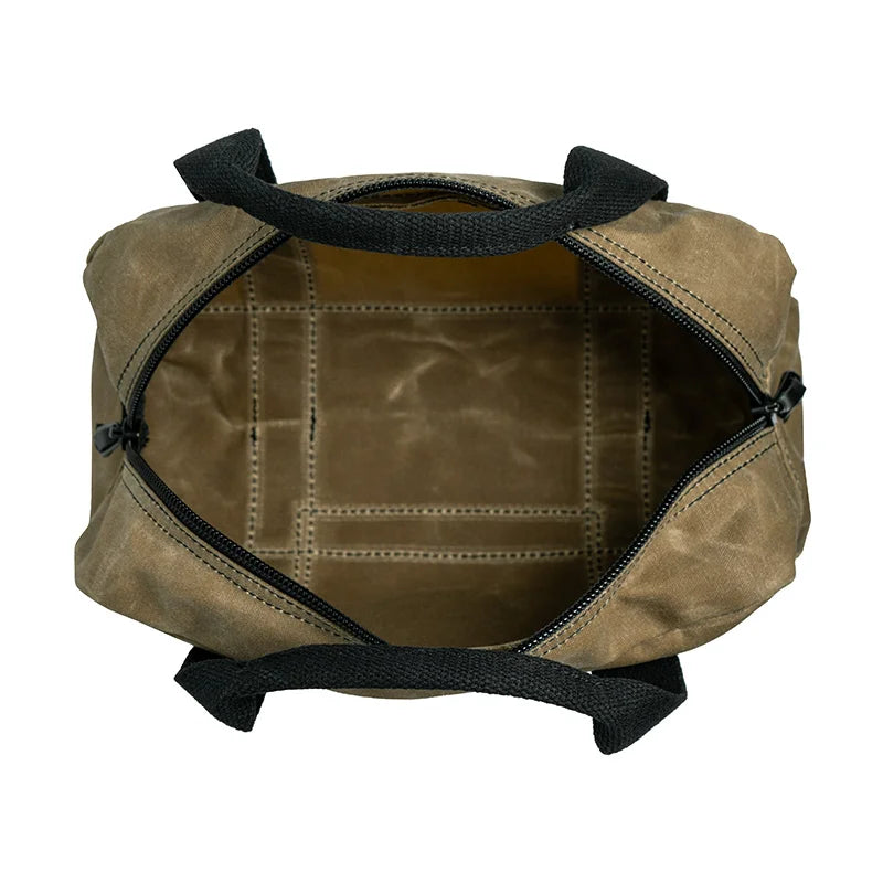 Lake Ontario Utility Bag Black Trim and Waxed Khaki Open