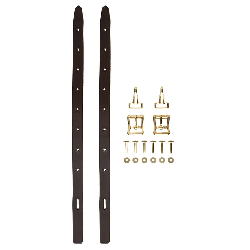 Front Portage Attachment Kit - DIY Brown Leather & Brass Hardware with white background